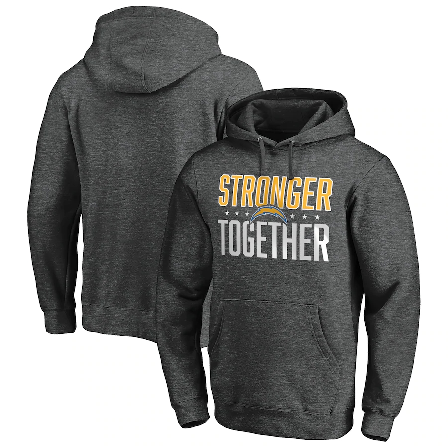 Men's Los Angeles Chargers Heather Charcoal Stronger Together Pullover Hoodie Men's Los Angeles Chargers Heather Charcoal Stronger Together Pullover Hoodie